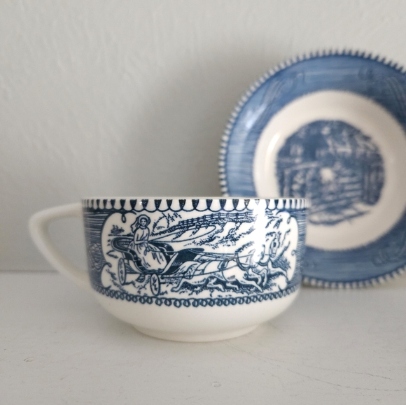 Vintage Set Of Currier & Ives Mugs And Saucers/Mini Bowls - Picture 15 of 16